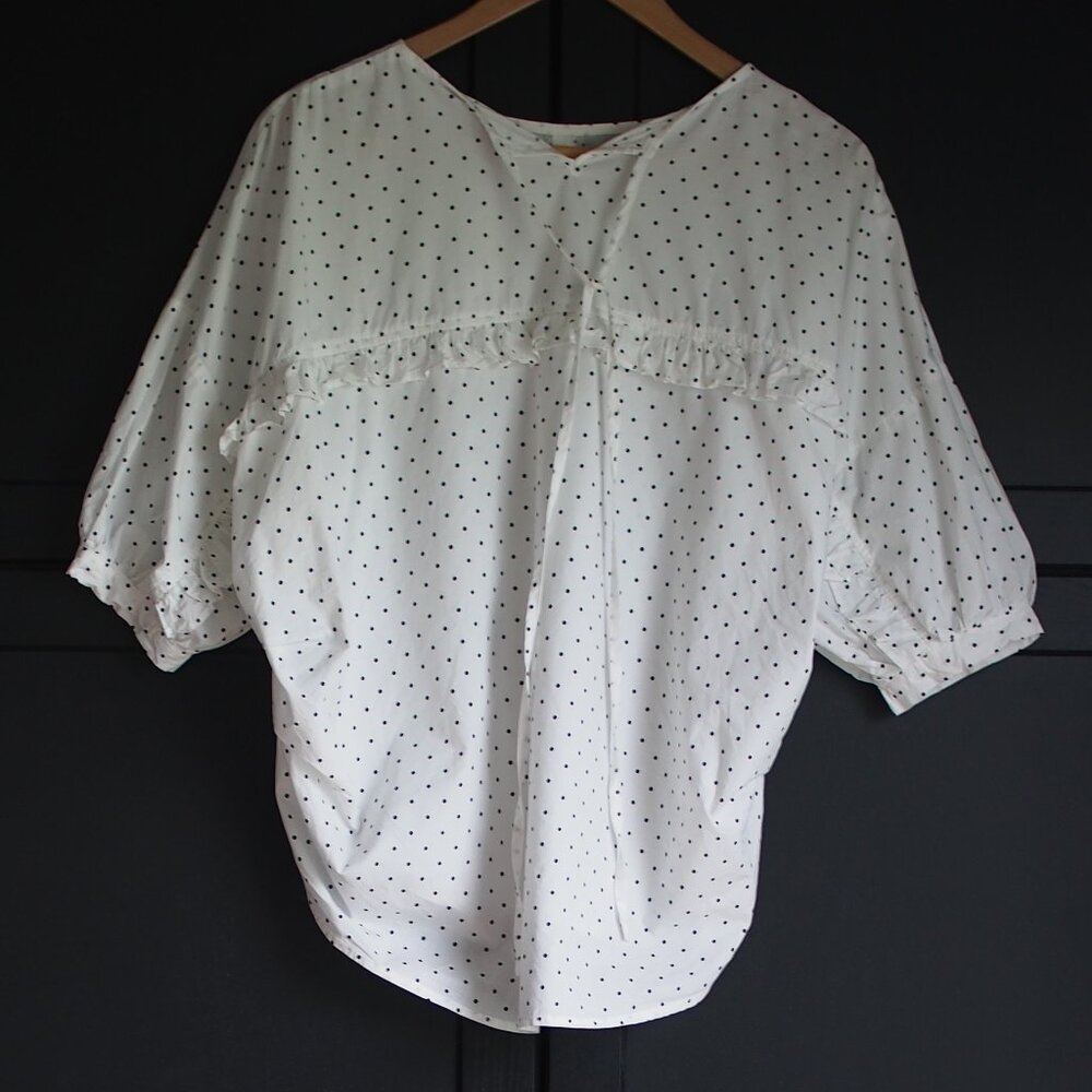 La Chapelle | White Blouse w Black Polka Dots